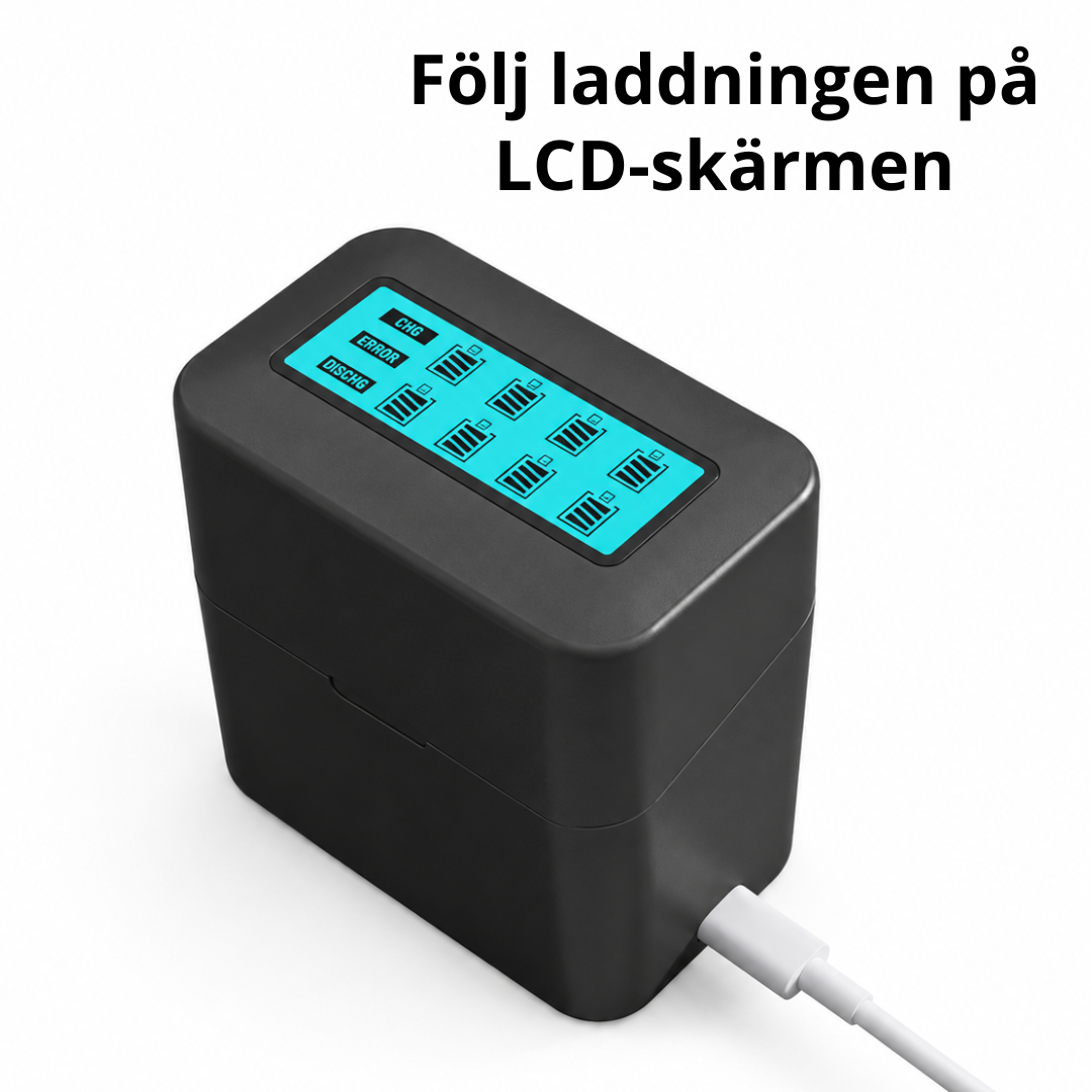 Portabel USB-C-laddbox för 8st AA-batterier